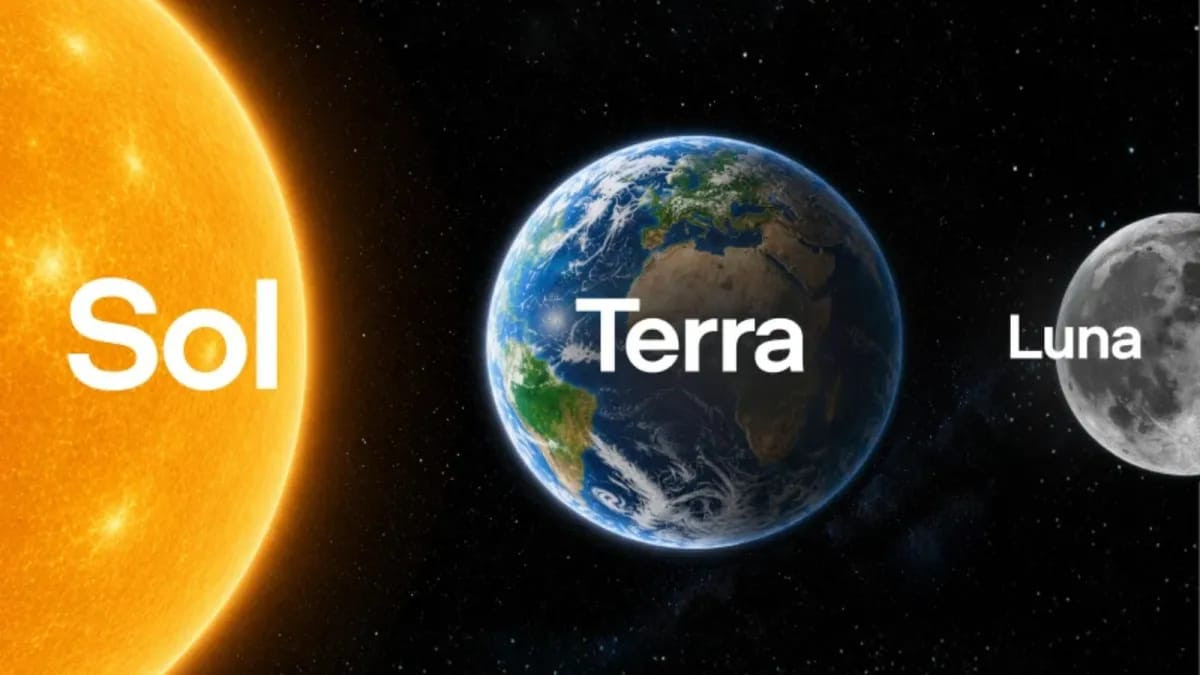 The Sol, Terra and Luna models shown as three planets.