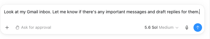 The typed prompt asking ChatGPT to read the inbox and draft replies.