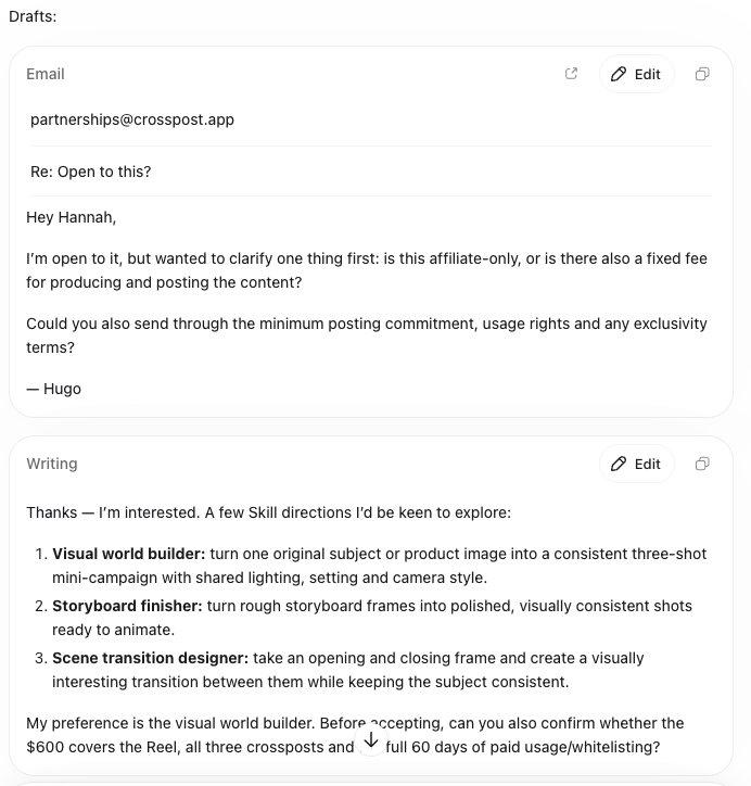 ChatGPT's drafted replies to the inbox.