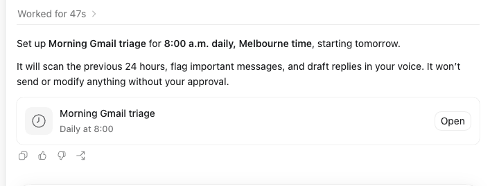 The scheduled task running every morning at 8am.