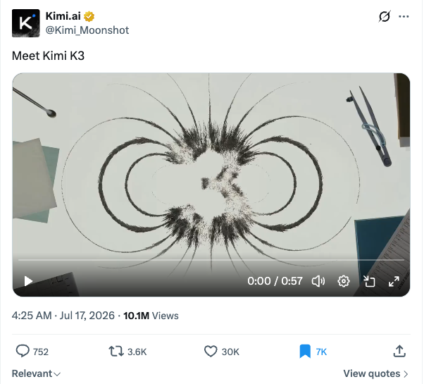 Moonshot AI's Meet Kimi K3 post on X.