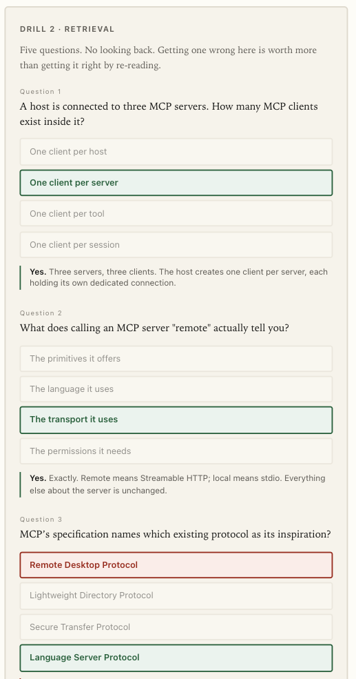 An interactive quiz generated by the /teach skill.