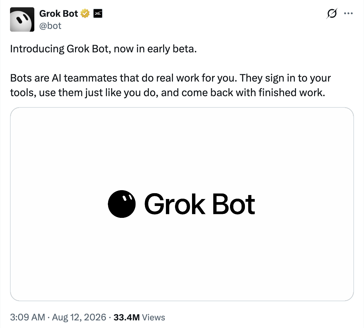 The Grok Bot announcement post on X.