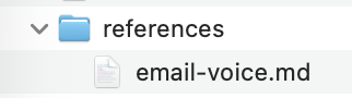 The references folder added to the Humanizer skill, one file per kind of writing.