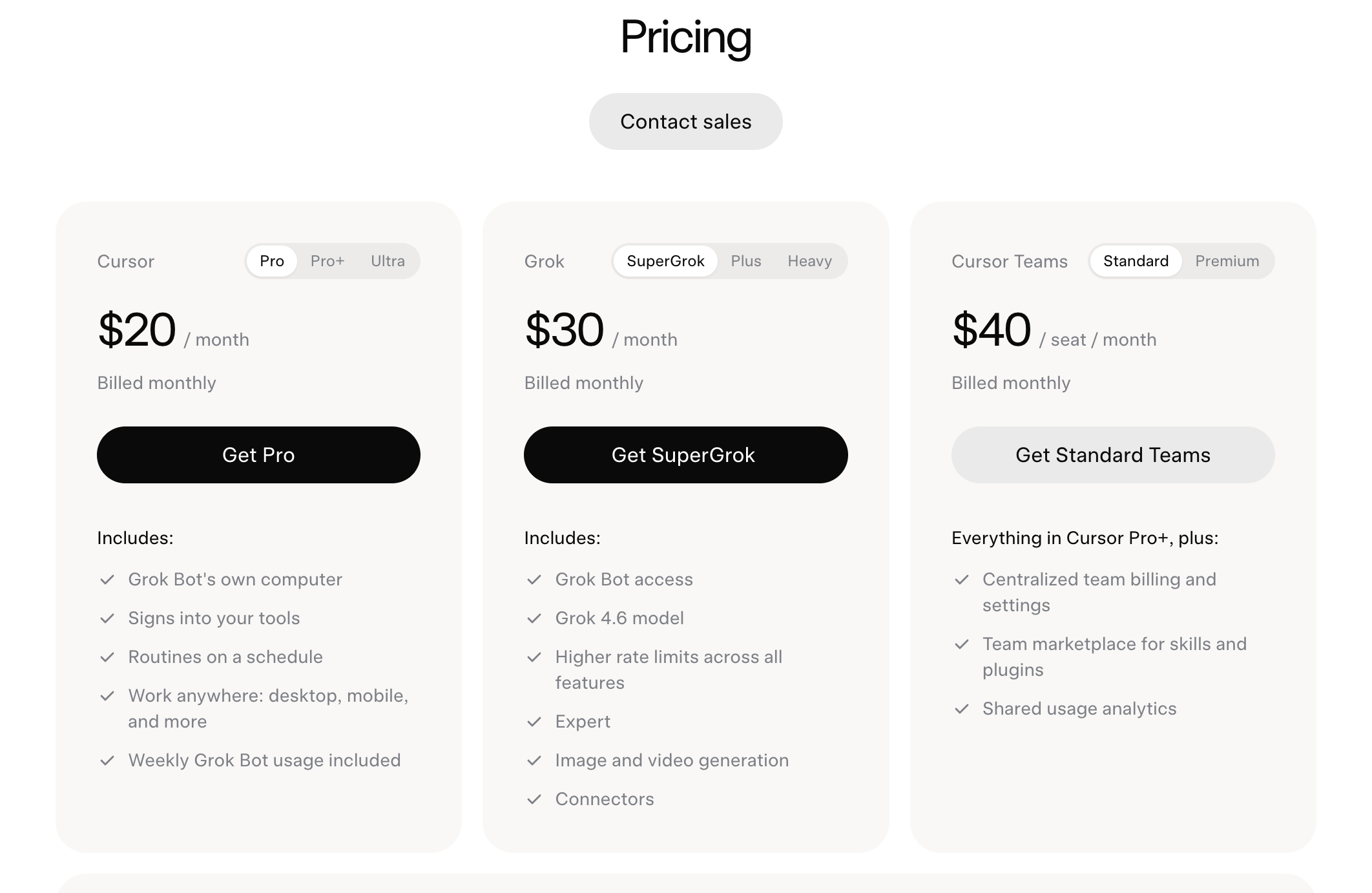 Grok Bot pricing page showing the new $20 a month plan.