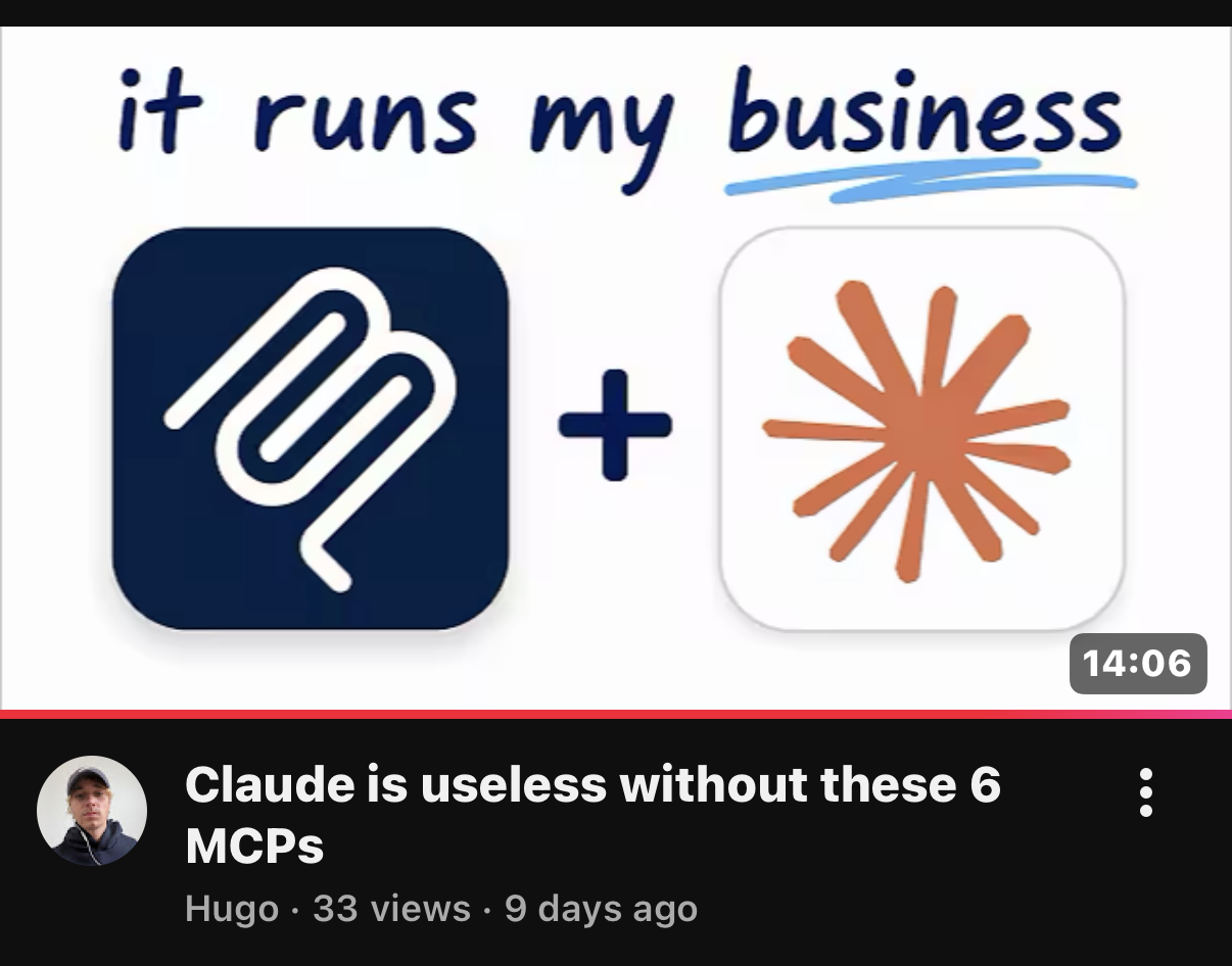 YouTube video: every MCP I use to run my business.
