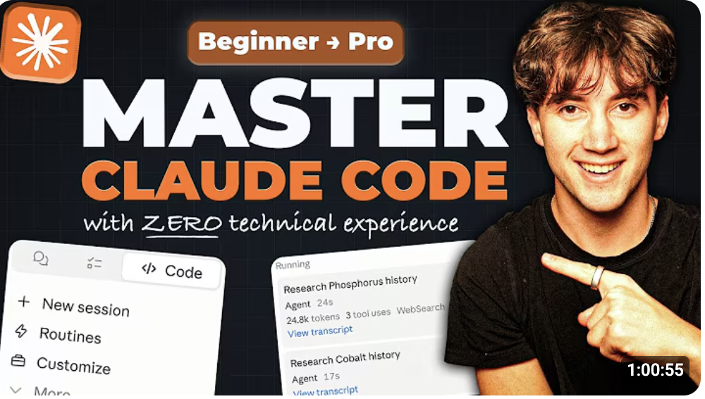 YouTube video: Master Claude Code with zero technical experience, beginner to pro.